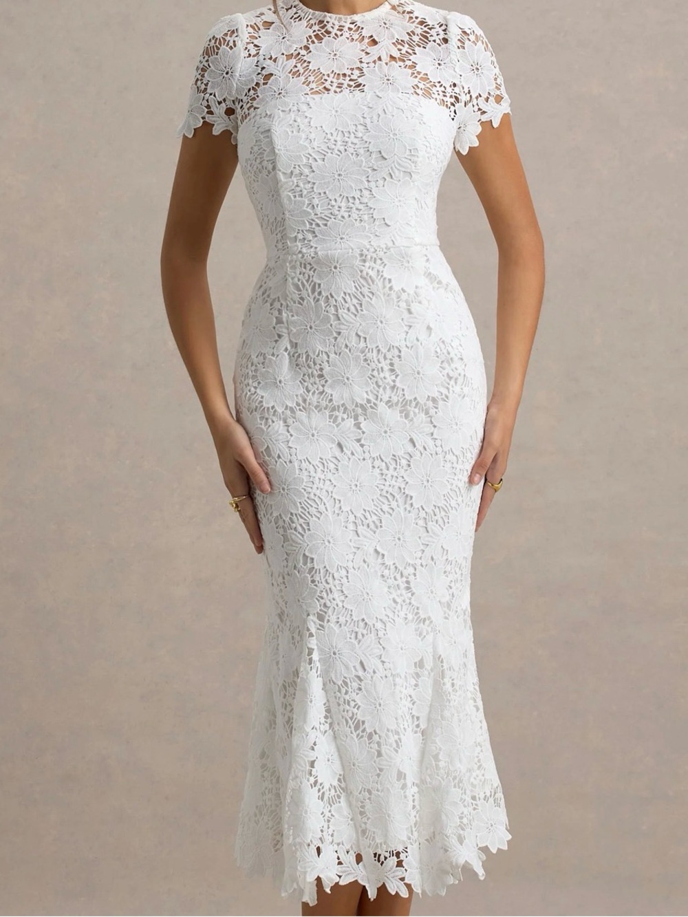 Elegant White Lace Midi Dress